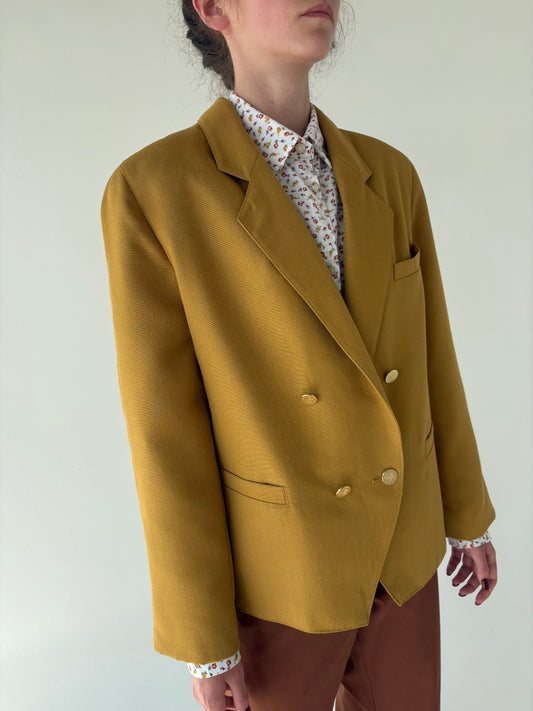 Sacou mustard yellow vinatge cu închidere dublă din mix de lana