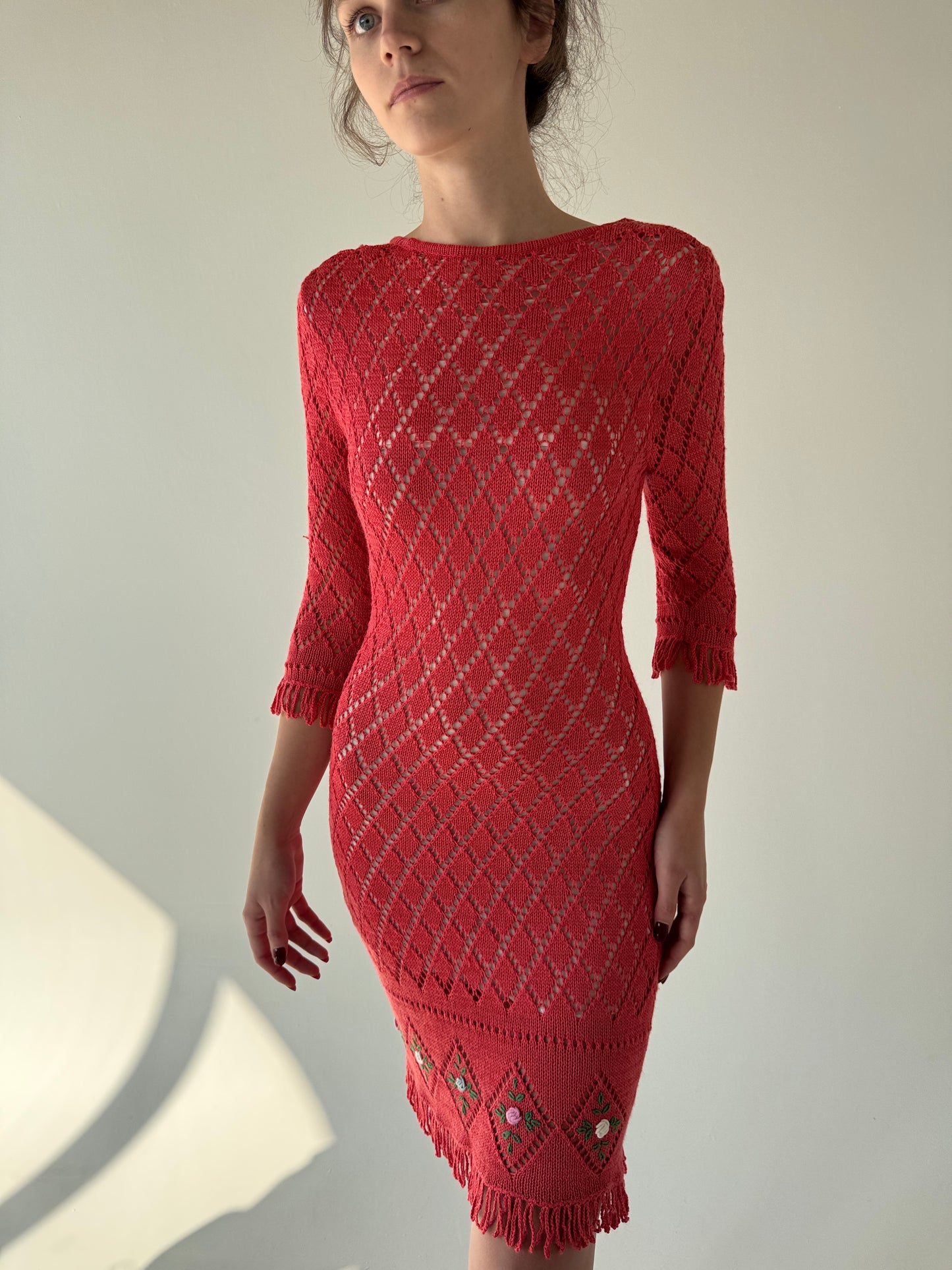 Rochie vintage din lana extrafina dantelată cu broderie manuală 3D