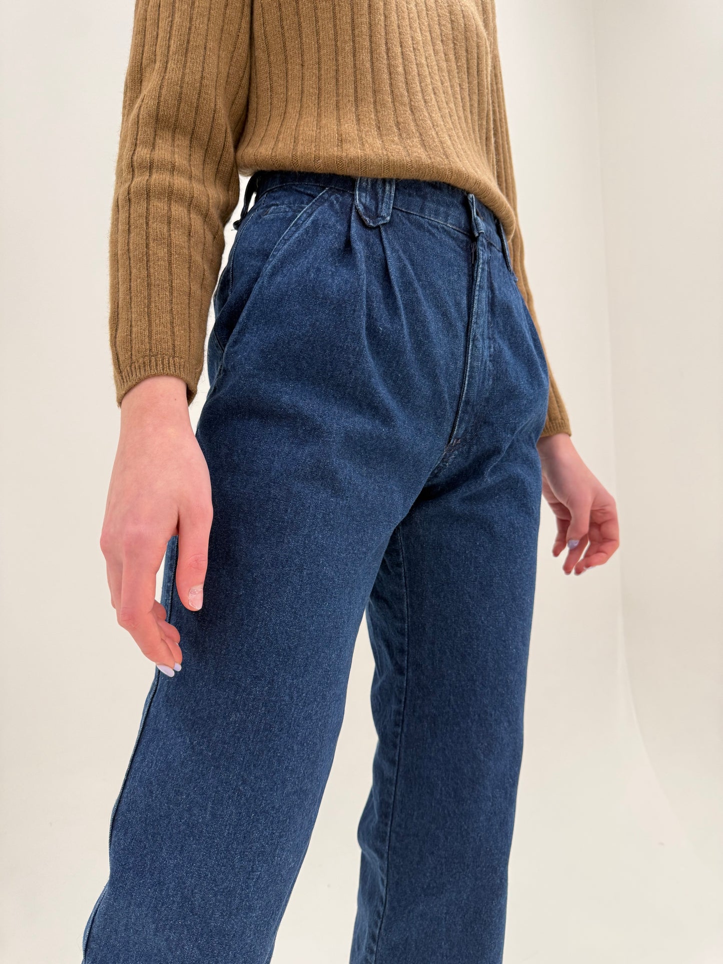 Jeans tall indigo wash cu pense și interior dublat cu bumbac