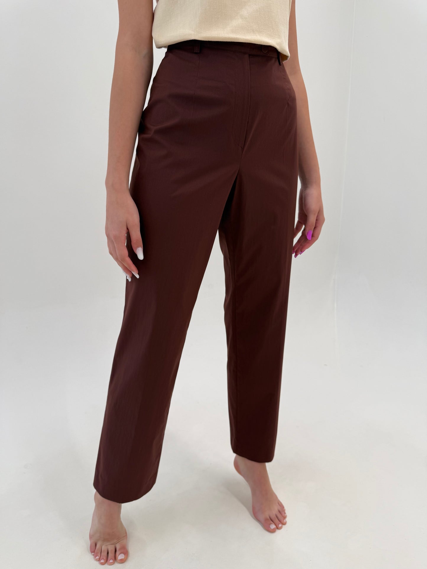 Pantaloni de brand luxury Les Copains chocolate brown ultra confort din bumbac