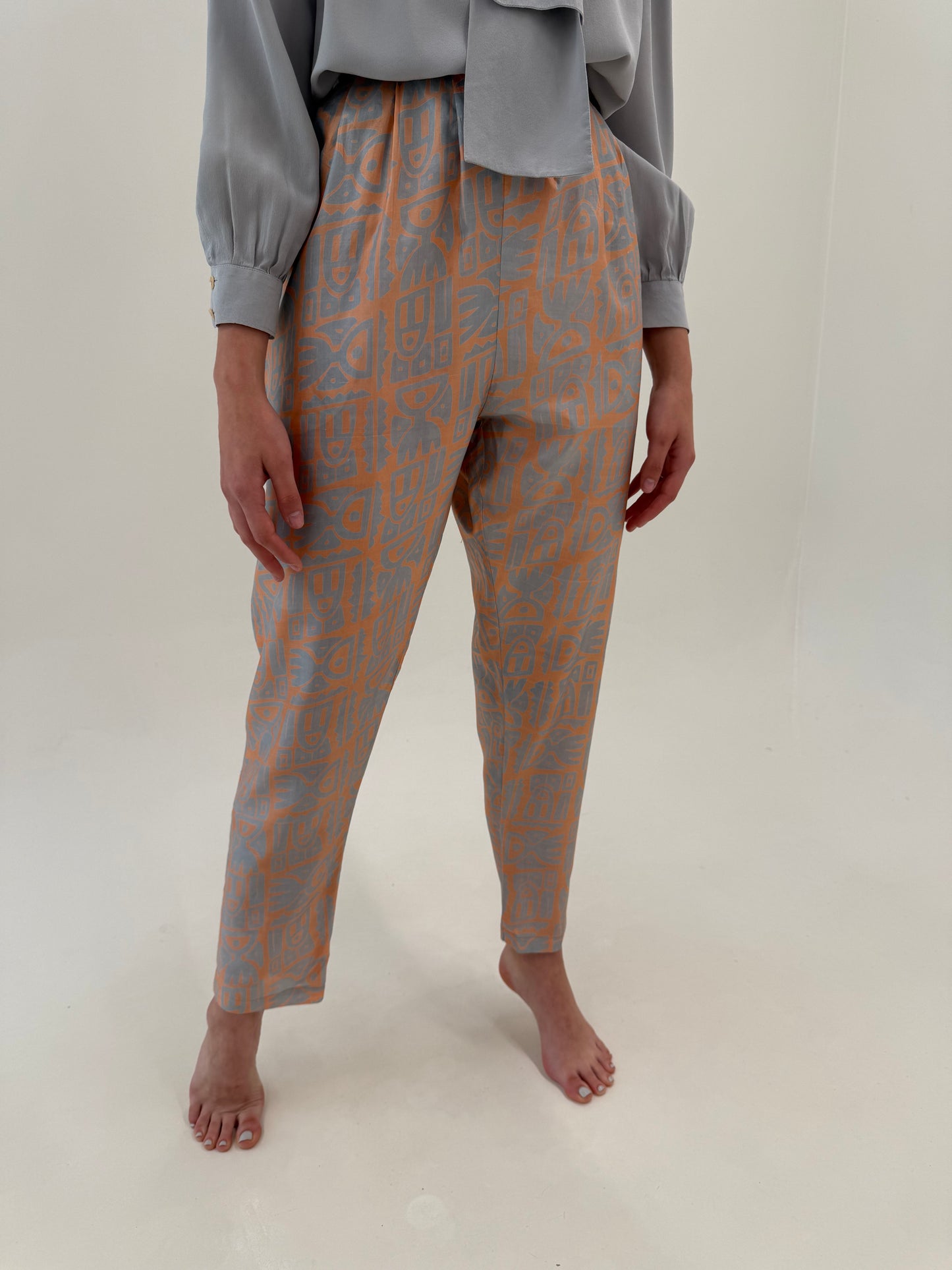 Pantaloni tall din mătase naturală cu talie ultra înaltă elastică