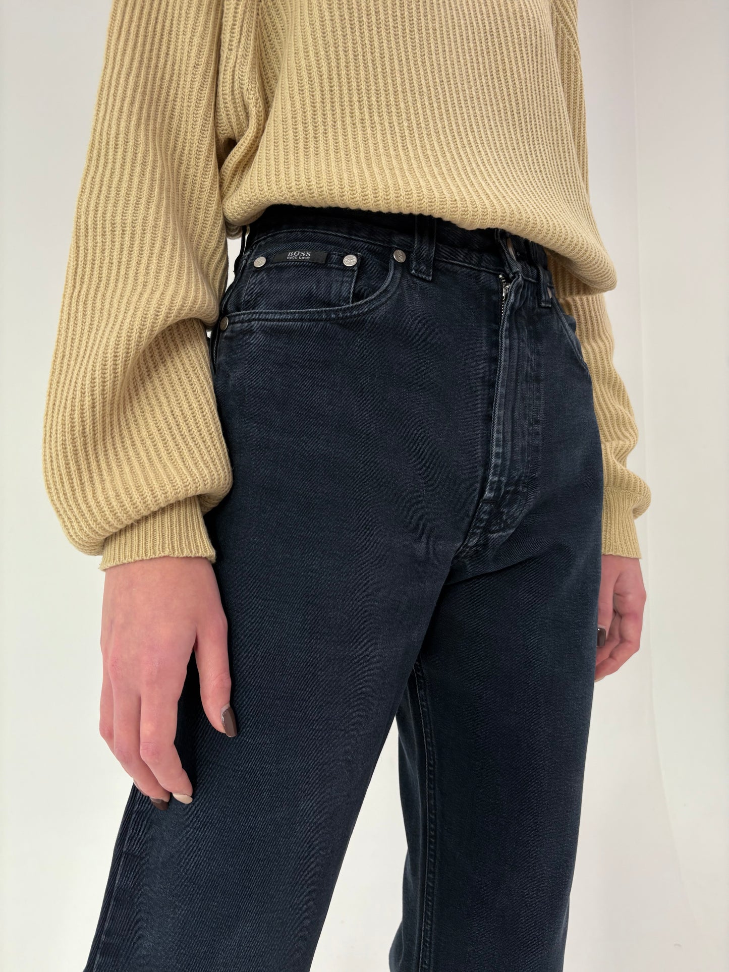 Jeans vintage dark wash Hugo Boss cu talie ultra înaltă