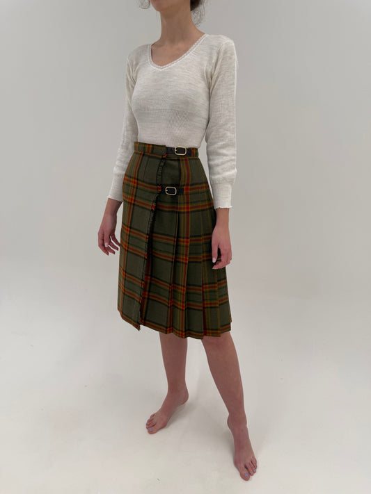 Fustă vintage plisata din Tartan de lana în combinație superbă de culori