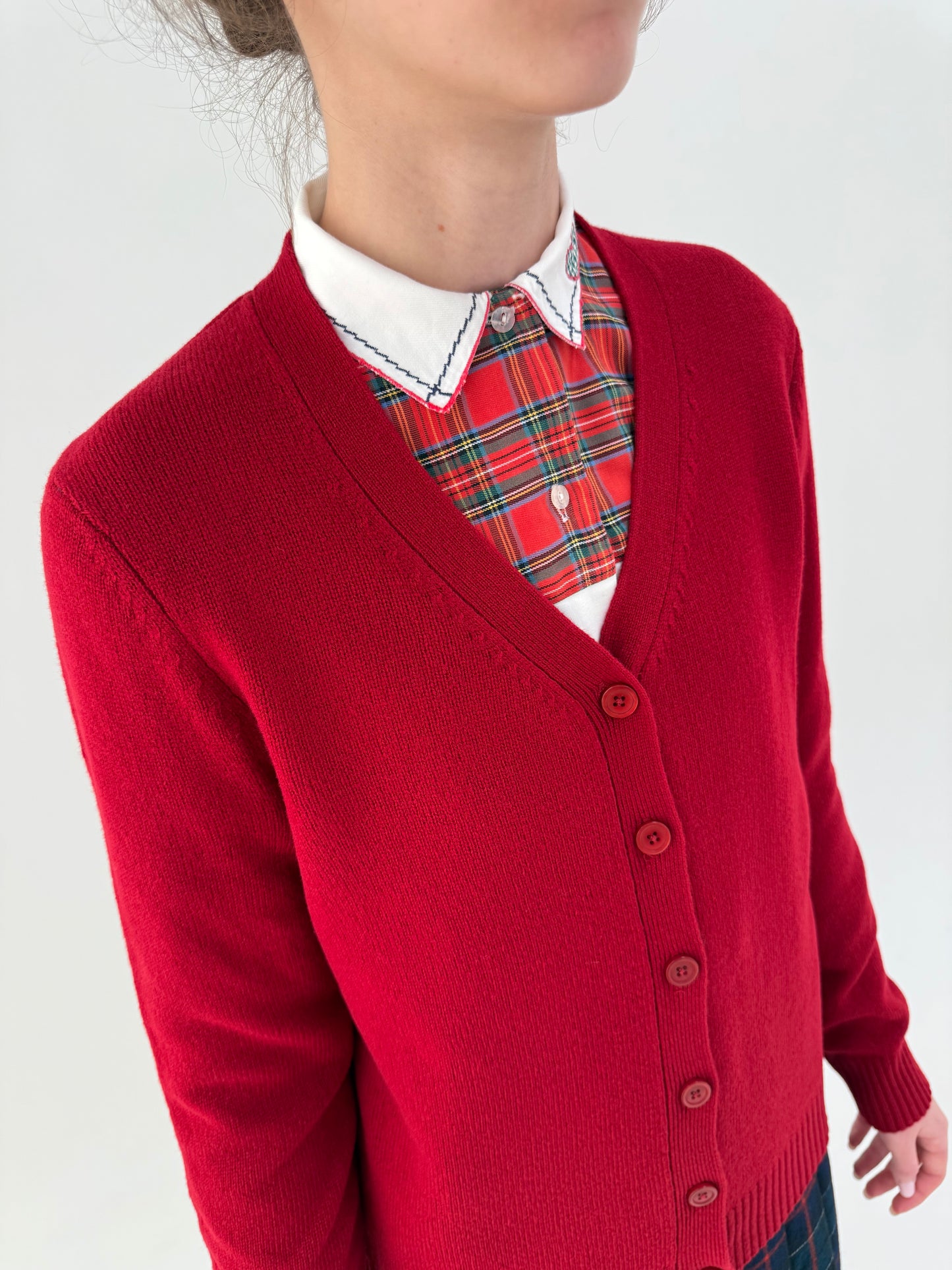 Cardigan cherry red de gramaj mare din lana merino extrafina certificată