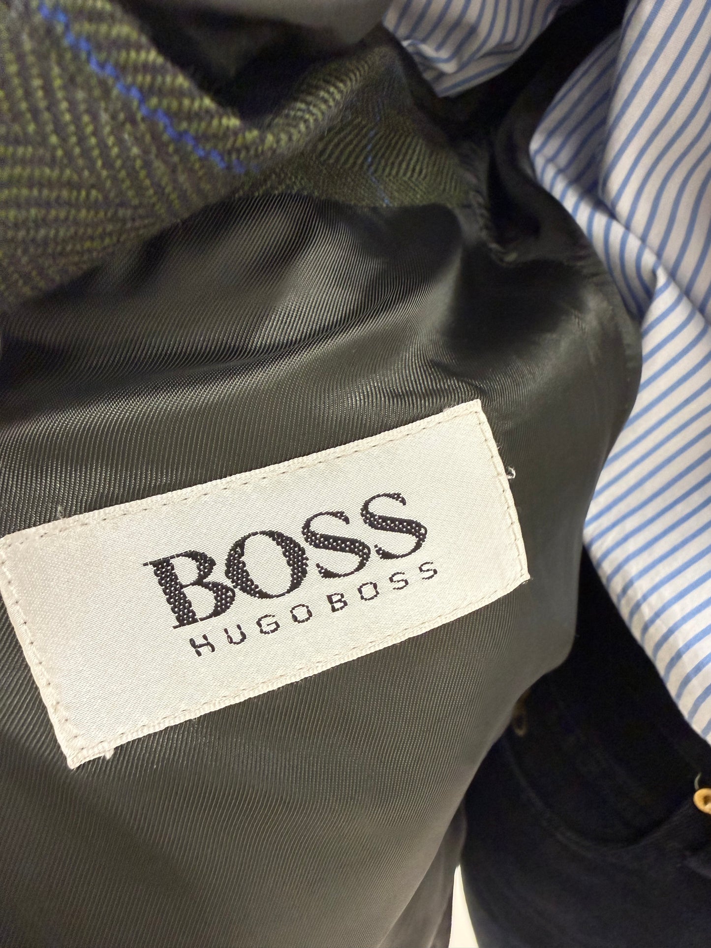 Sacou Hugo Boss petite dark green Chevron și carouri din stofita de lana și cașmir