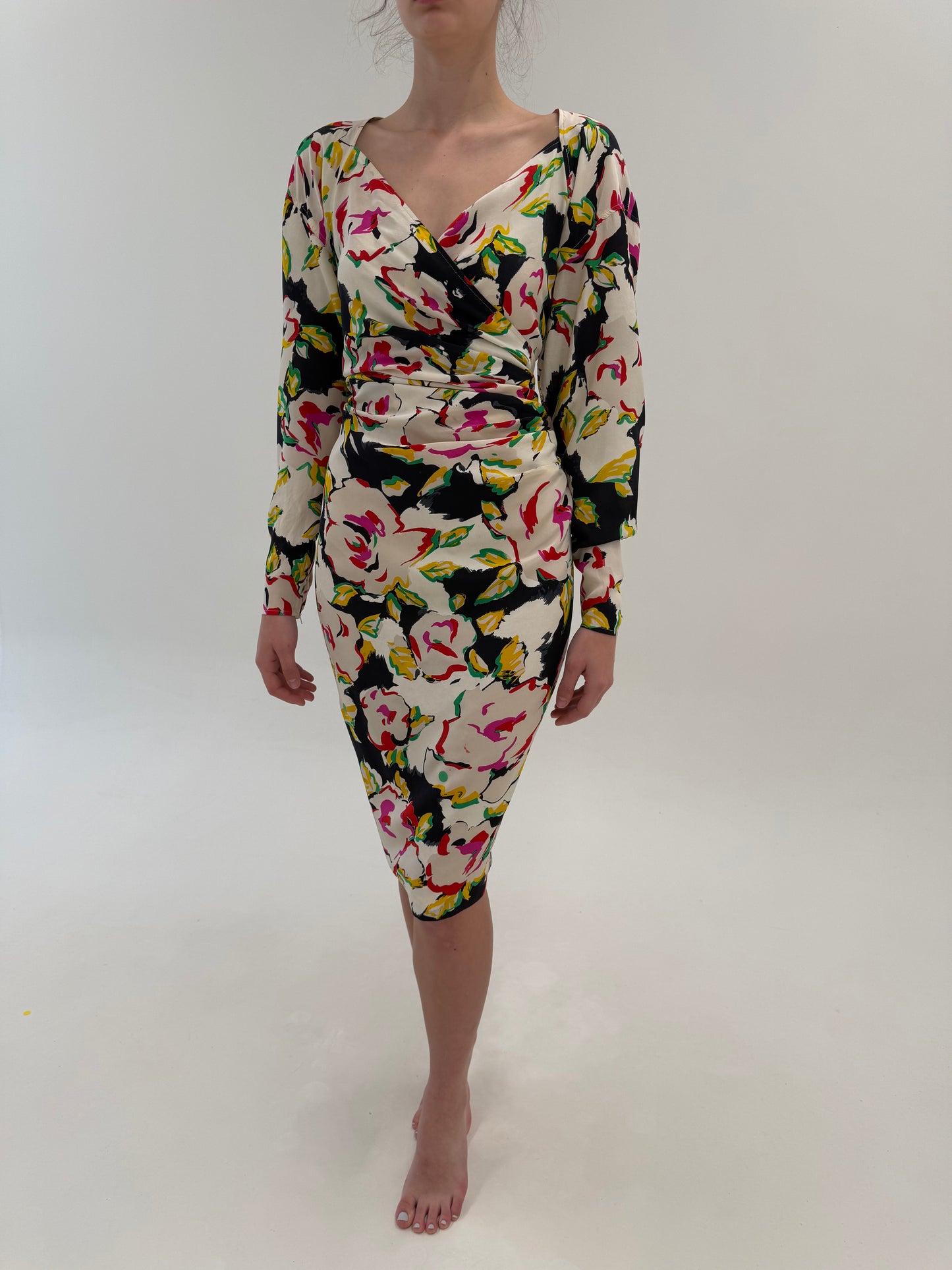 Rochie vintage Ungaro din mătase naturală cu bust petrecut și talie drapată