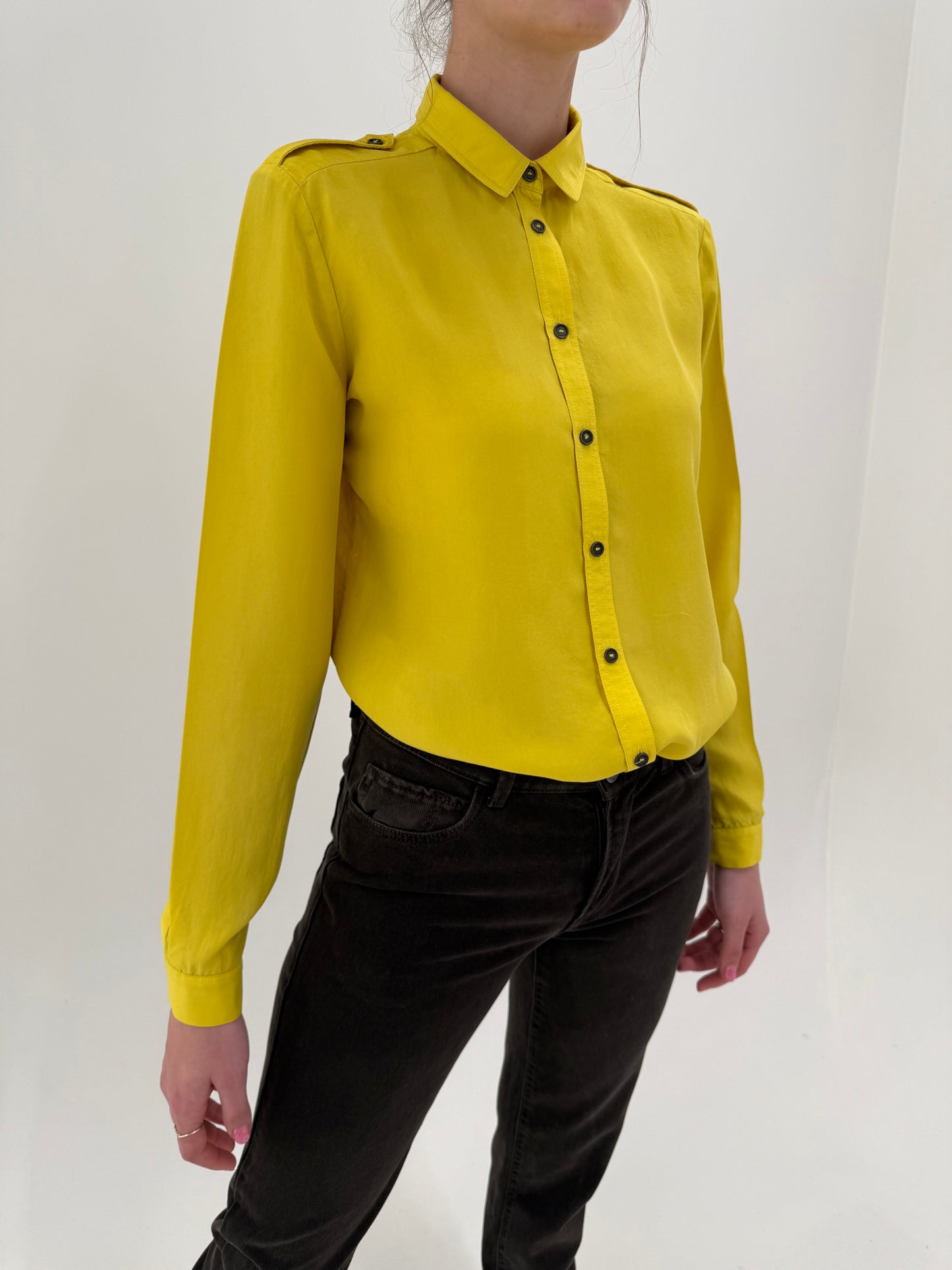 Cămașa Burberry din mătase naturală mată  lemon yellow