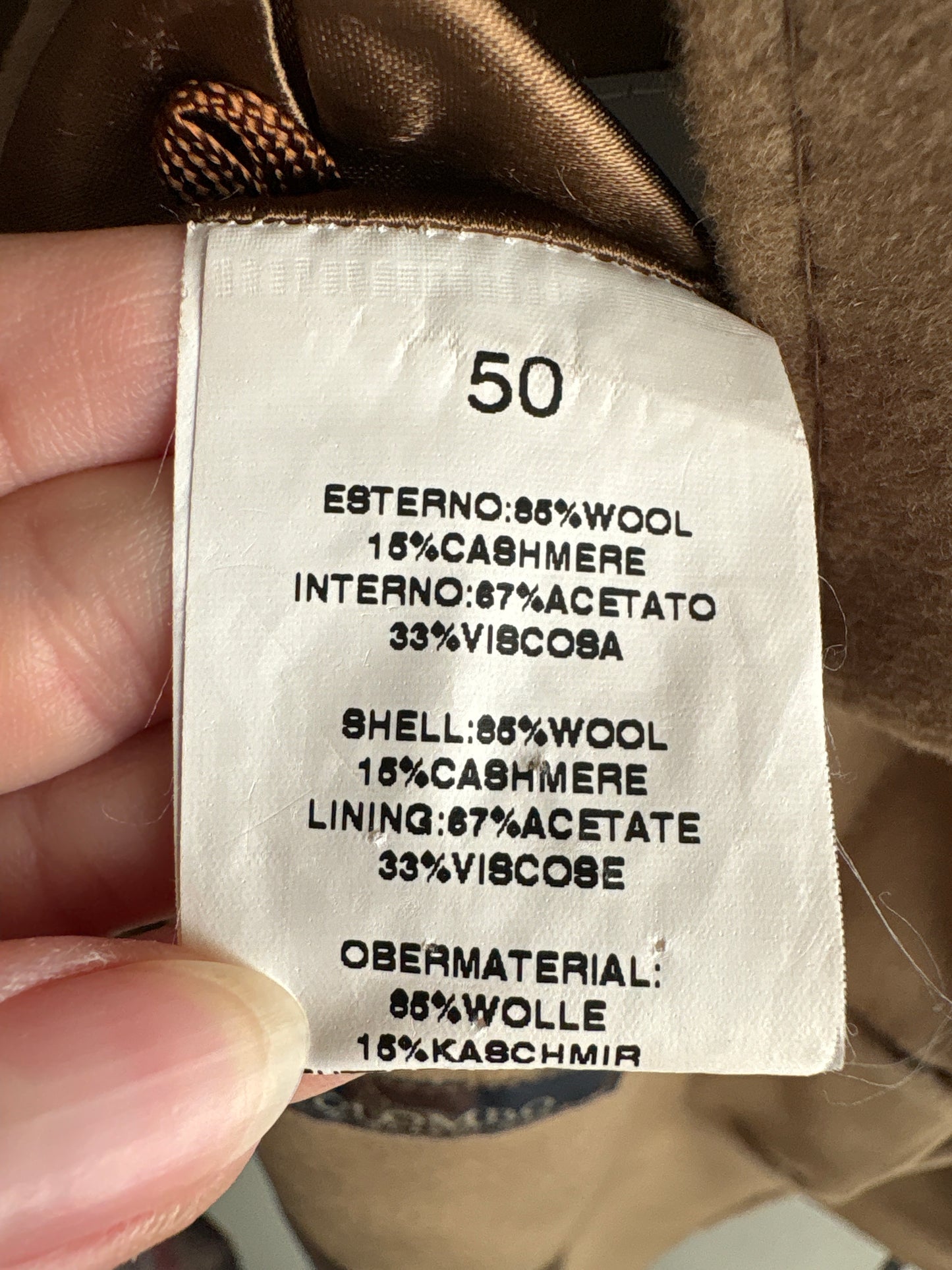 Palton ultra luxury Colombo camel din stofă plină de lana și cașmir