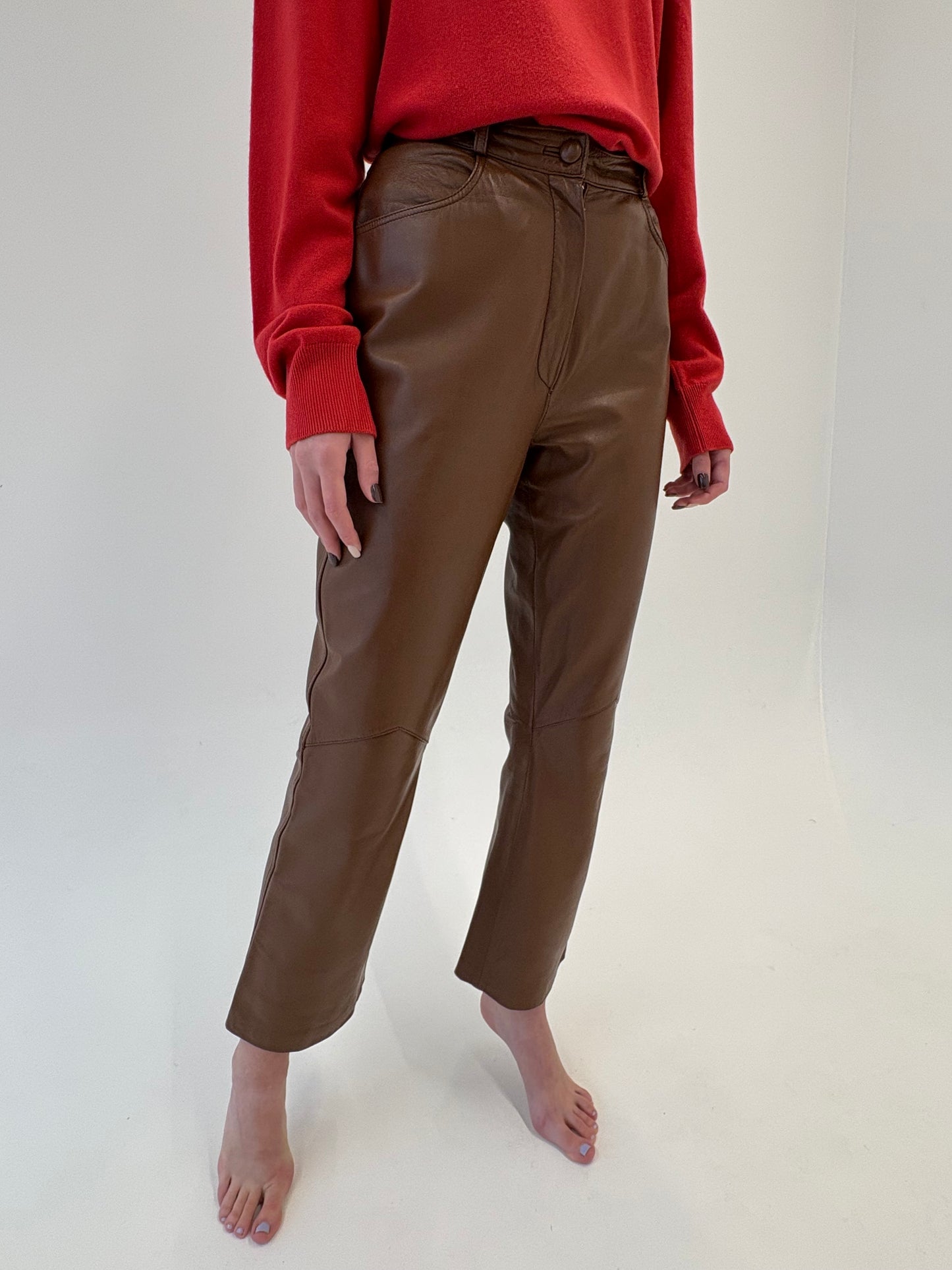 Pantaloni din piele naturală extrem de moale chocolate brown