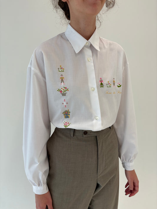 Cămașa vintage cu broderie în culori pudrate din poplin premium