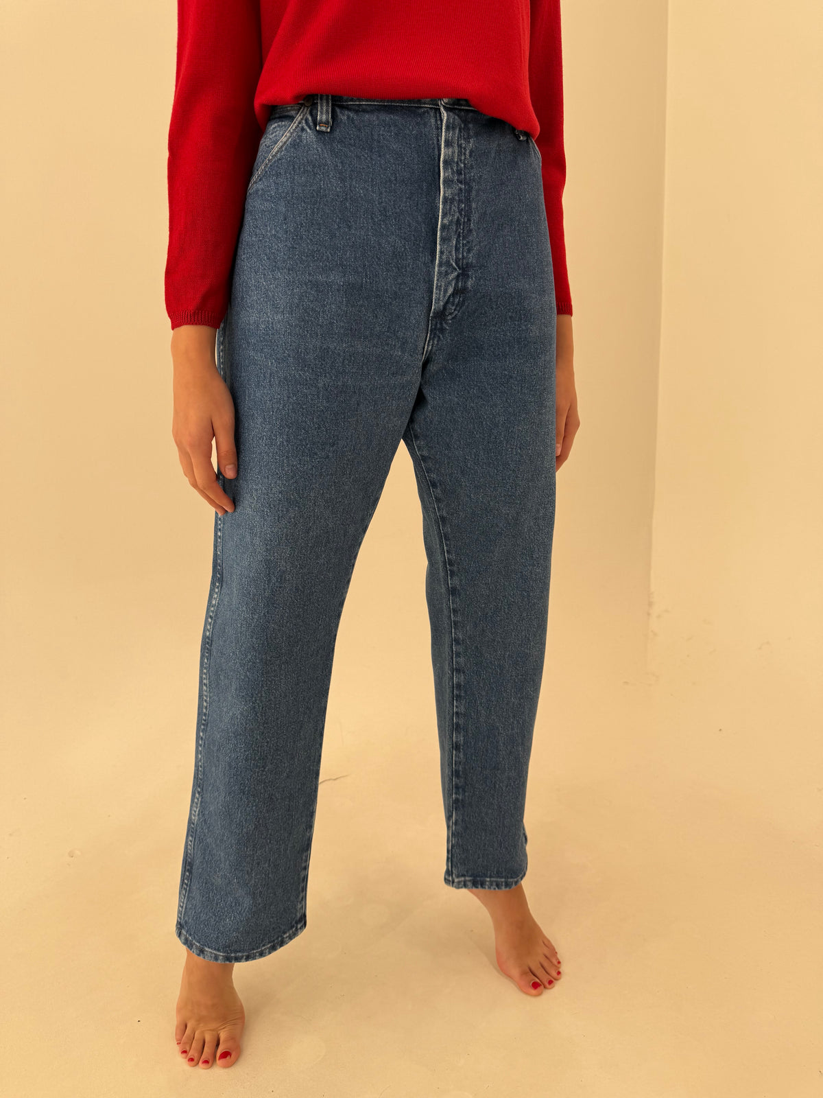 Jeans vintage premium tall classic wash and fit din bumbac gros cu talie ultra înaltă