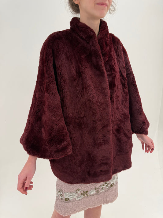 Capa burgundy tip Teddy coat în croi amplu