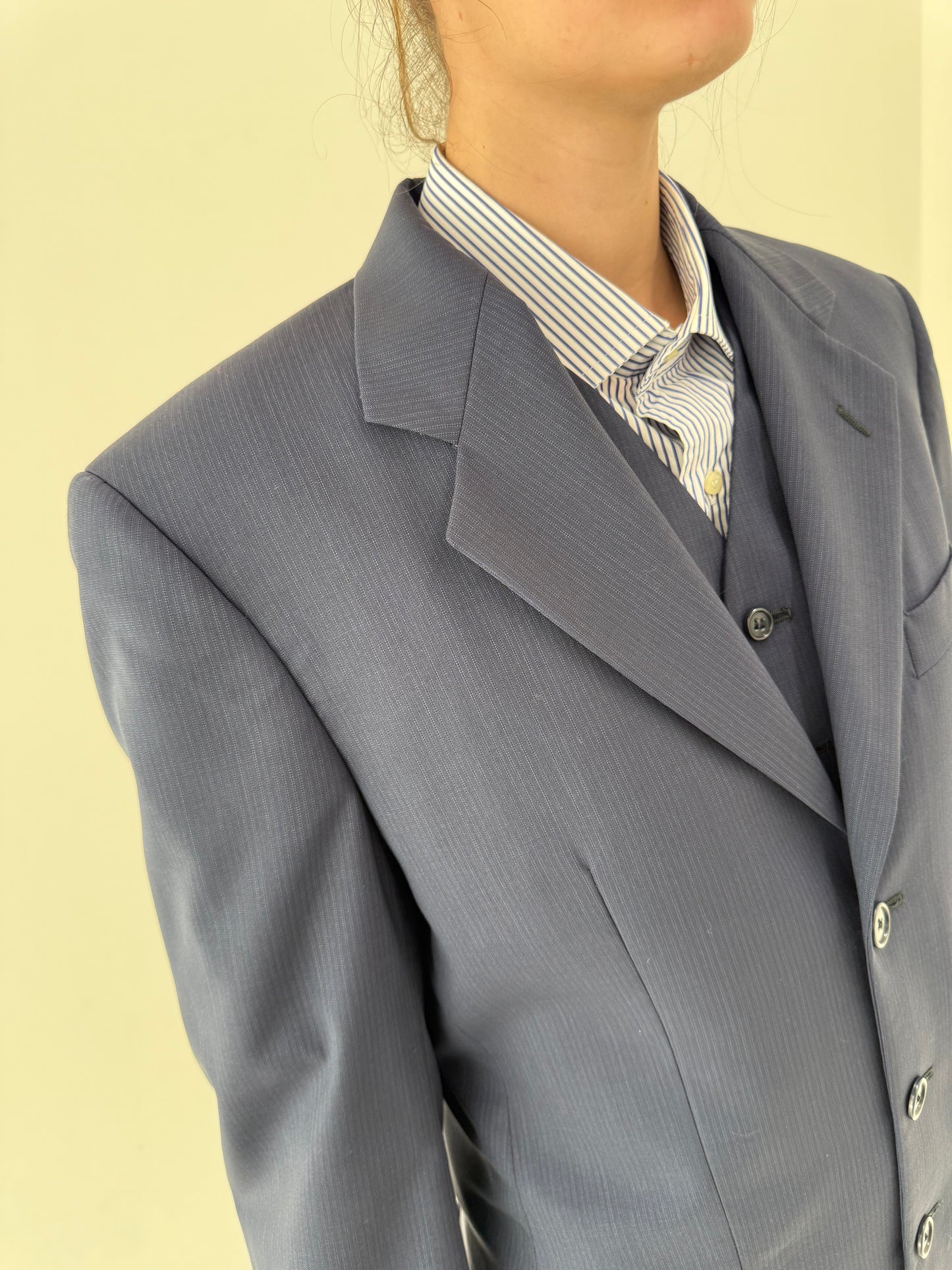 Set sacou + vestă italian din lanita extrafina în croi actual