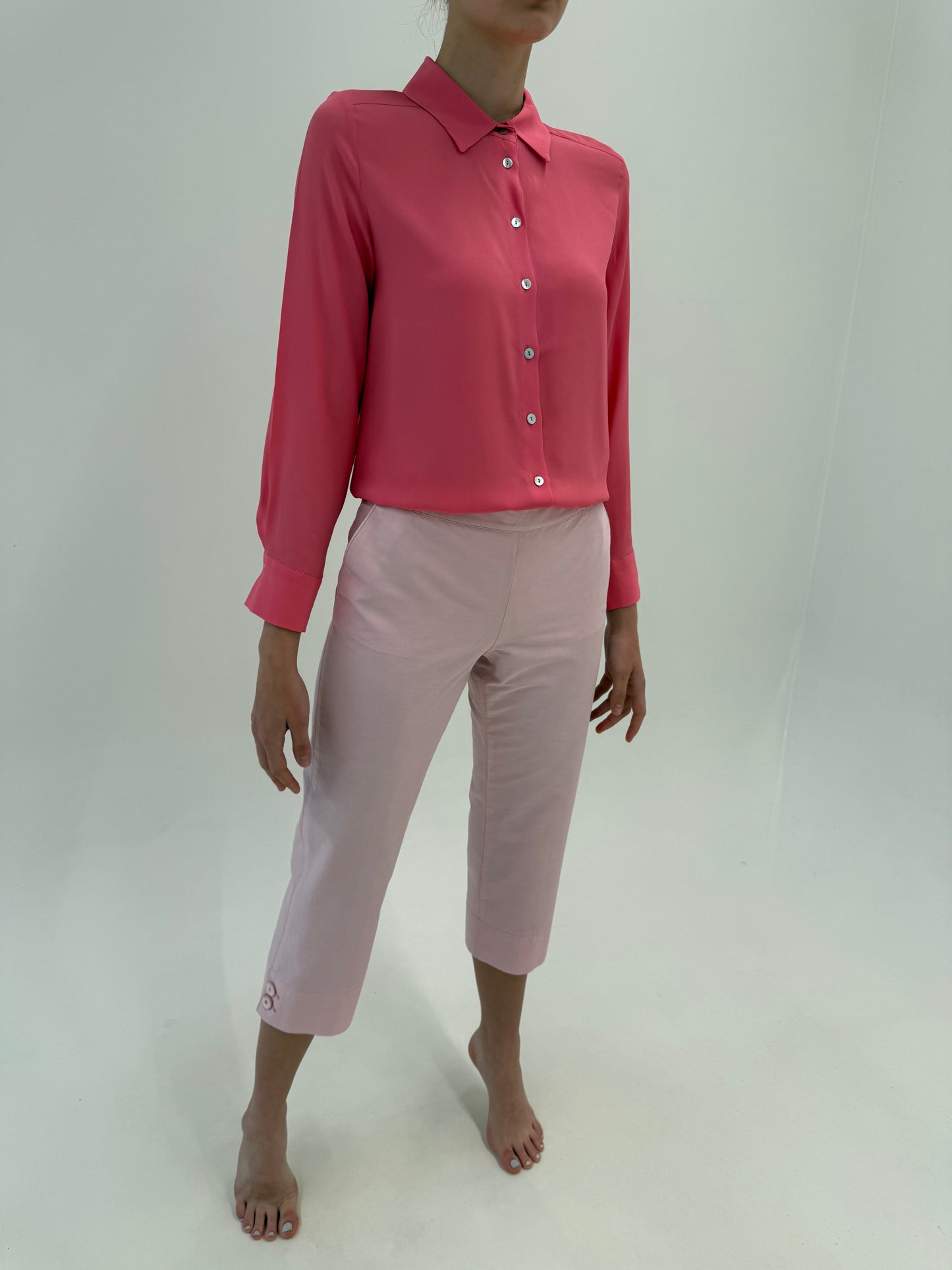 Pantaloni ultra luxury noi Salvatore Ferragamo capri din bumbac și in powder Pink