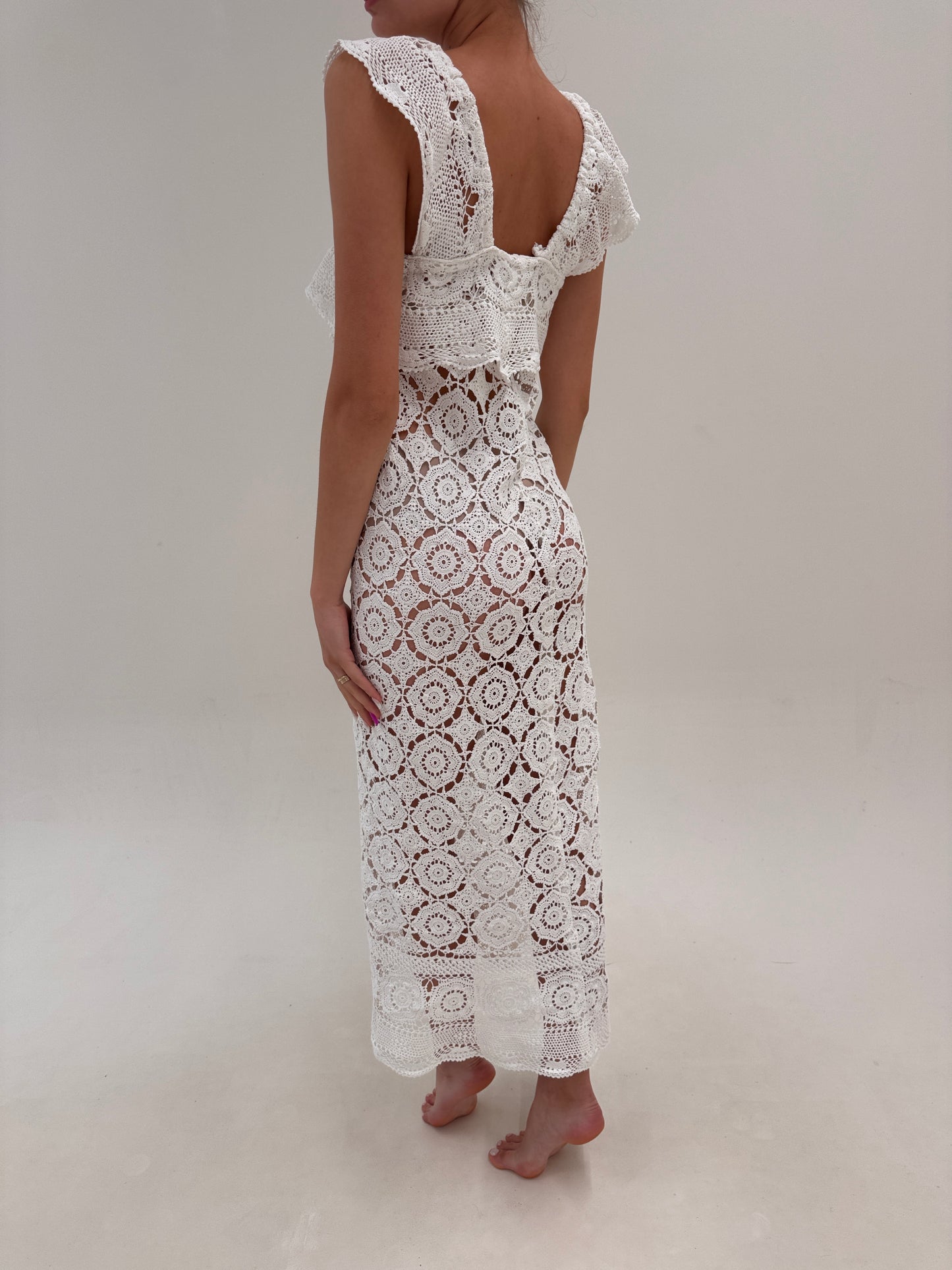 Rochie maxi bijuterie din macrame lucrat manual în croi ultra chic atemporal
