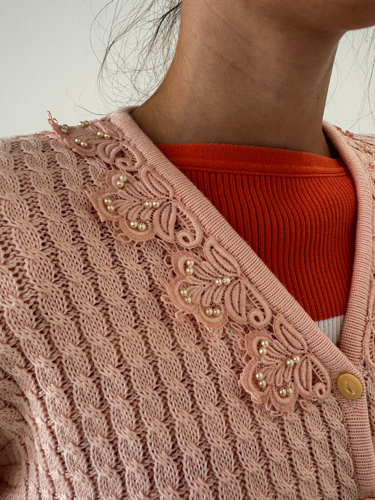 Cardigan vintage powder Pink din tricot gros excepțional de bun ca de gramaj mare