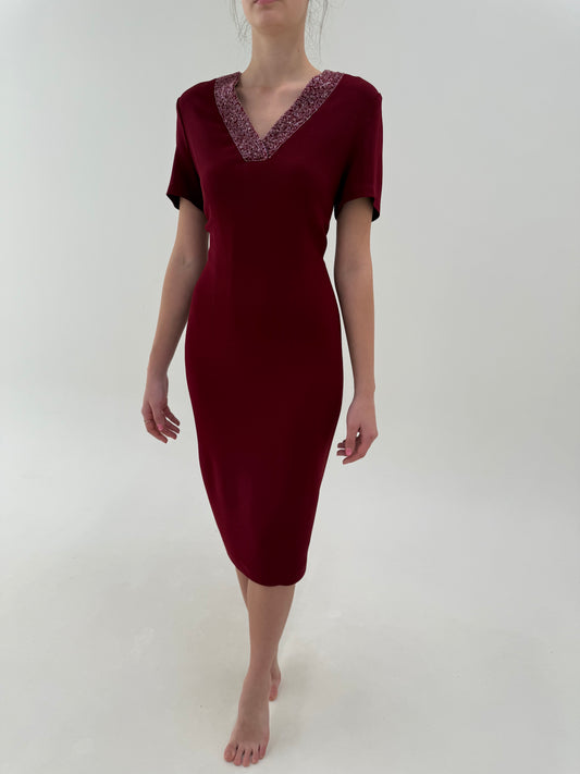 Set burgundy luxury Luisa Spagnoli cu aplicații manuale de la business la seara