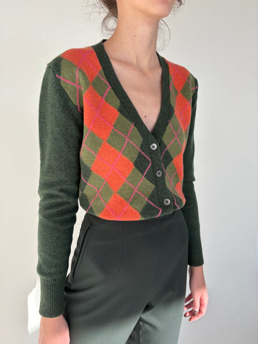 Cardigan premium gros din lana în culori superbe și romburi