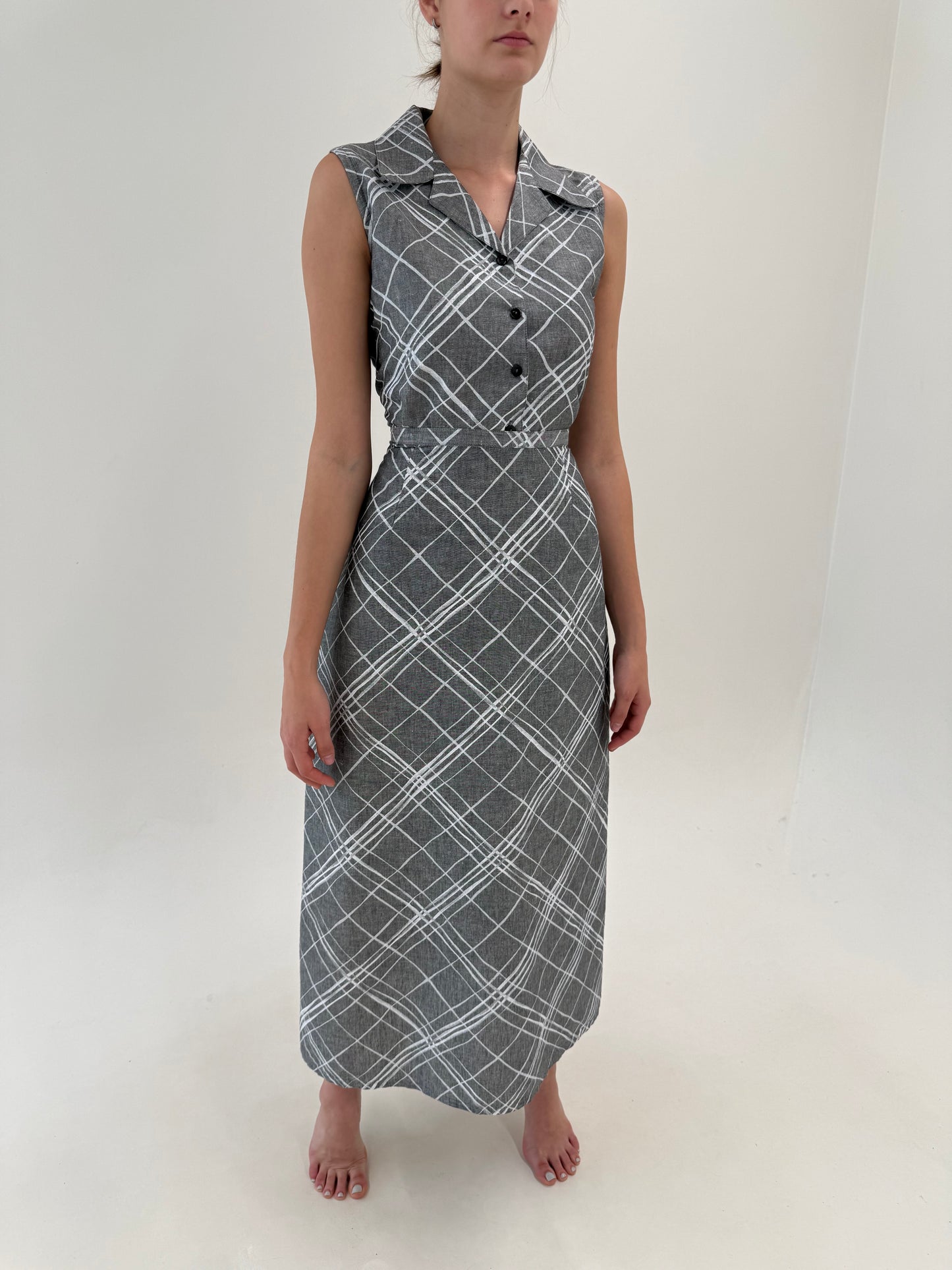 Set în croi minimalist din pânză premium de în și bumbac silver gray