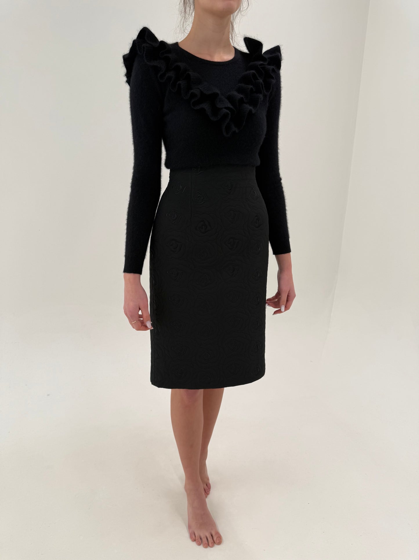 Fustă neagră de la zi la seară din matlase mix de mătase naturală