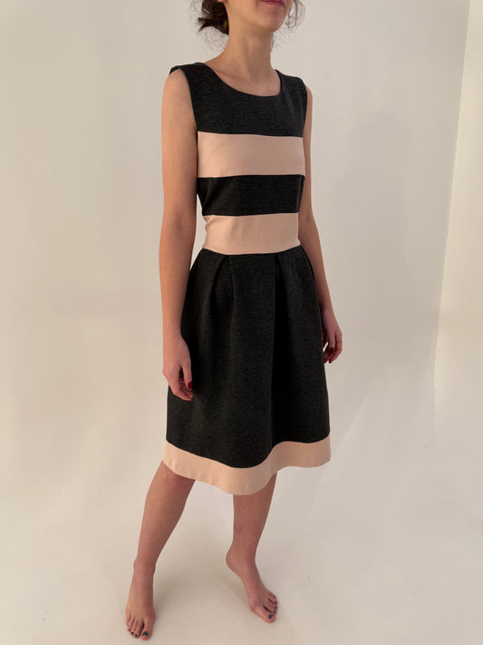 Rochie colorblock cu talie ultra marcată in dungi powder pink