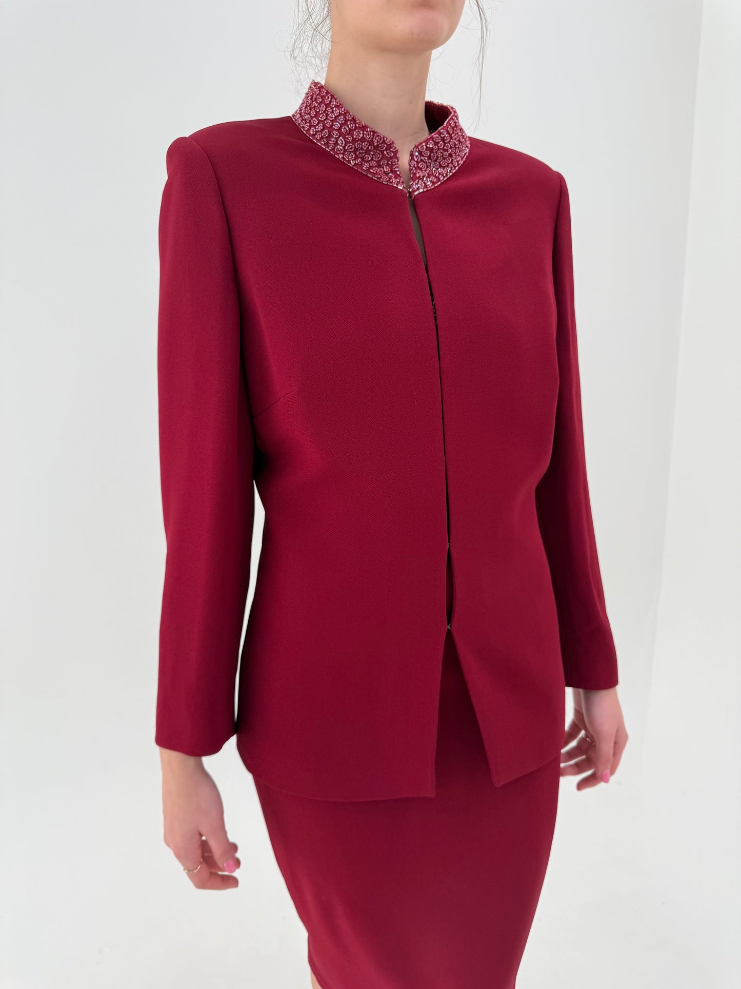 Set burgundy luxury Luisa Spagnoli cu aplicații manuale de la business la seara