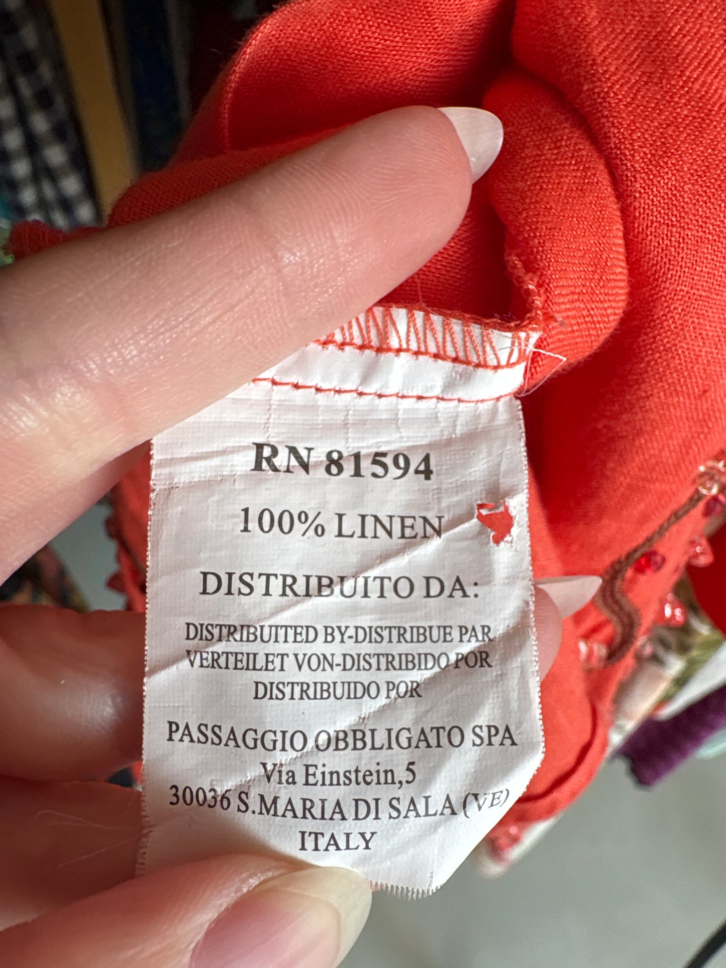 Cămașa italiana din in pumpkin orange cu aplicații manuale
