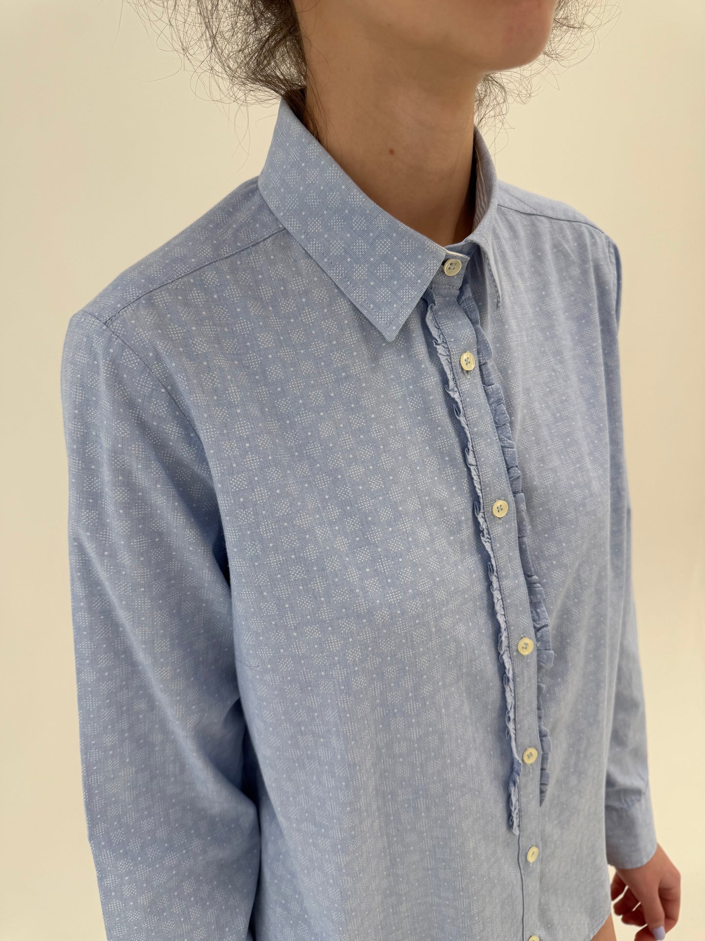 Cămașa baby blue din poplin texturat de bumbac de brand premium italian