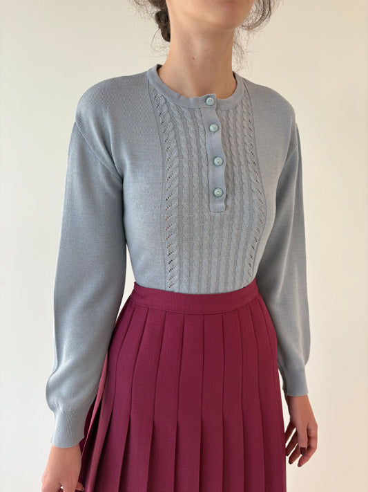 Pulover baby blue din lana merino extrafina cu torsade