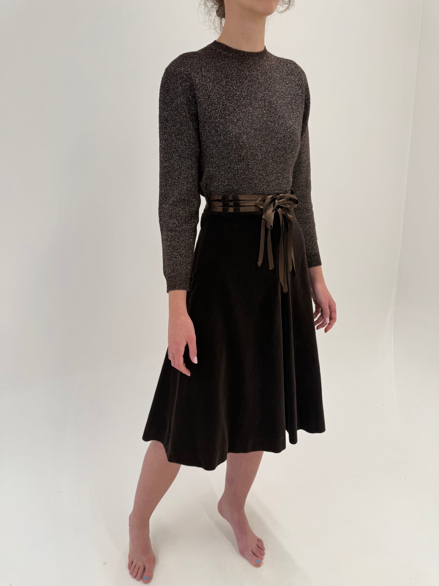 Fustă vintage chocolate brown brown midi din catifea excepționala de la zi la seară