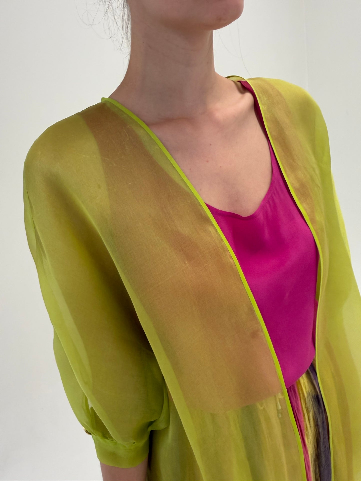 Blazer spectaculos chartreuse din organza de mătase naturală