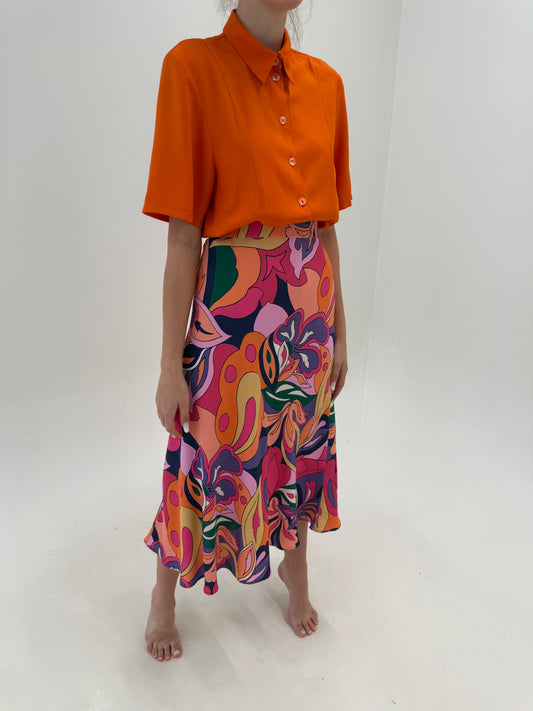 Fustă maxi cu print în stil Pucci super vaporoasă și talie elastică în bie