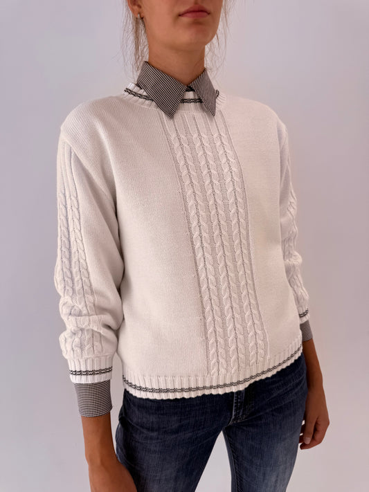 Pulover vintage din bumbac excepțional de gramaj mare petite