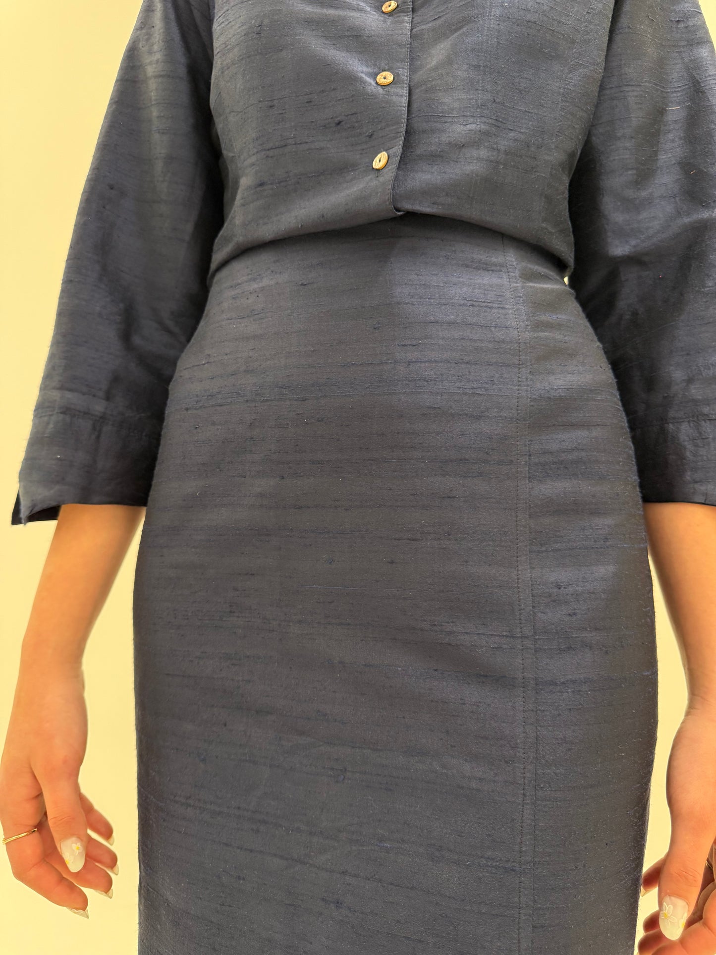 Set midnight blue din mătase naturală dupioni de la zi la seară