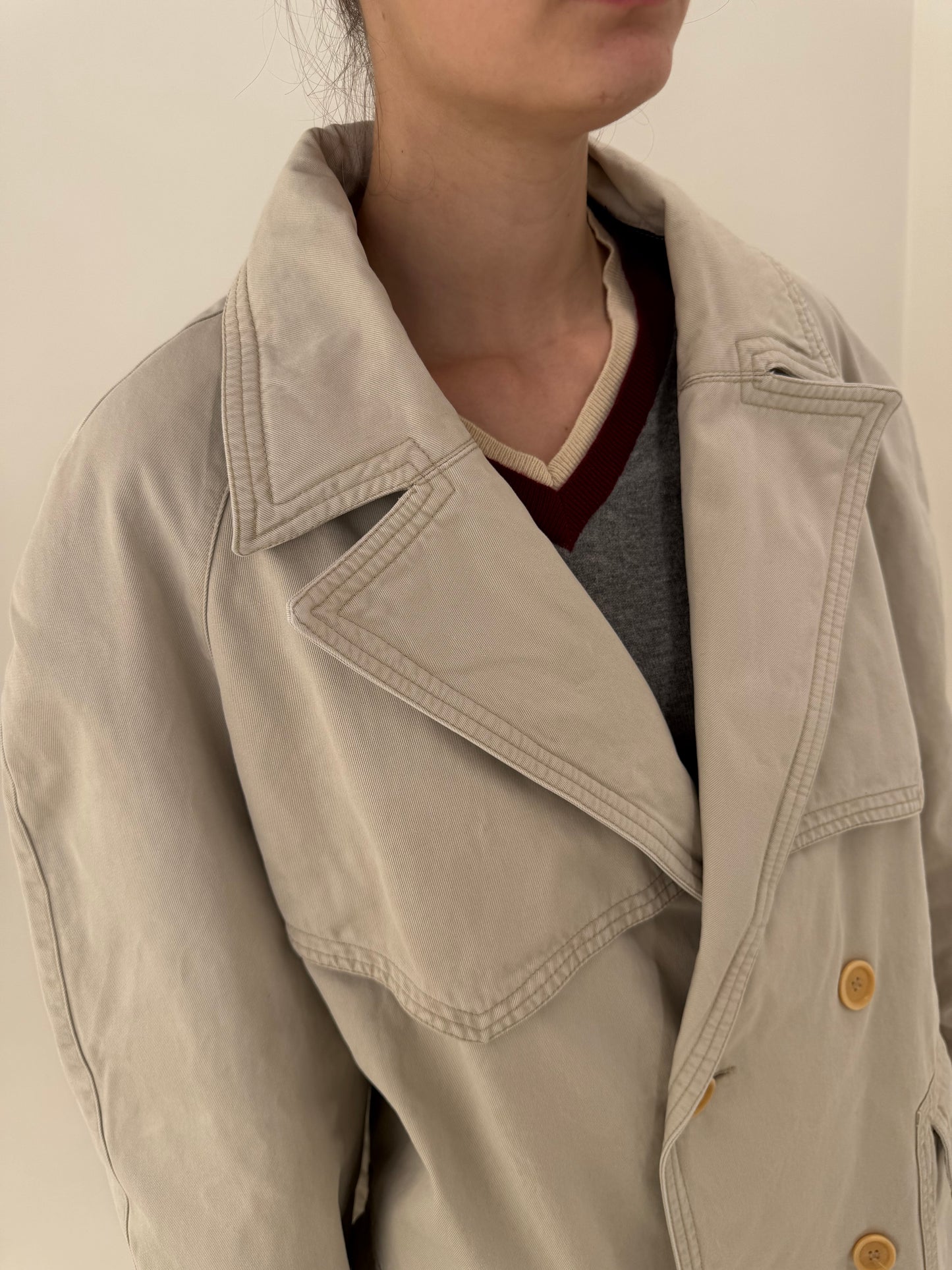 Trench Moschino vintage din jeans off white cu închidere dublă