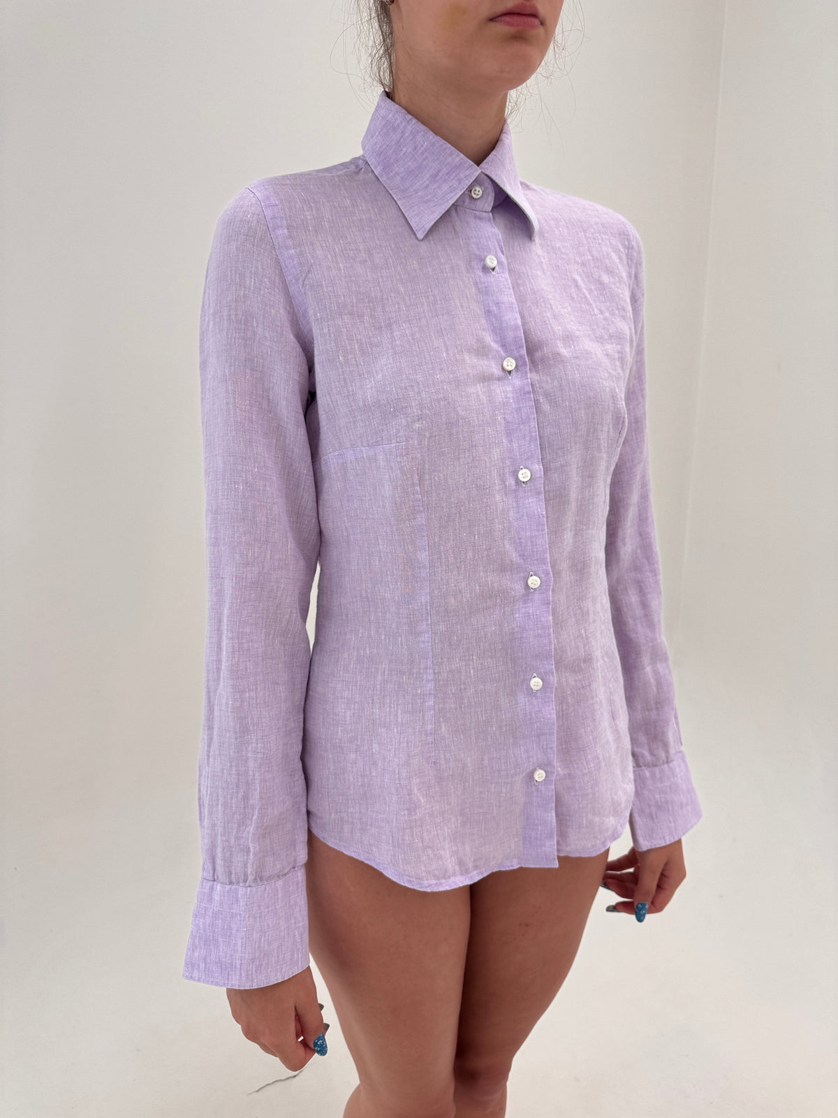 Cămașa de brand luxury italian din in excepțional lavender lucrată manual