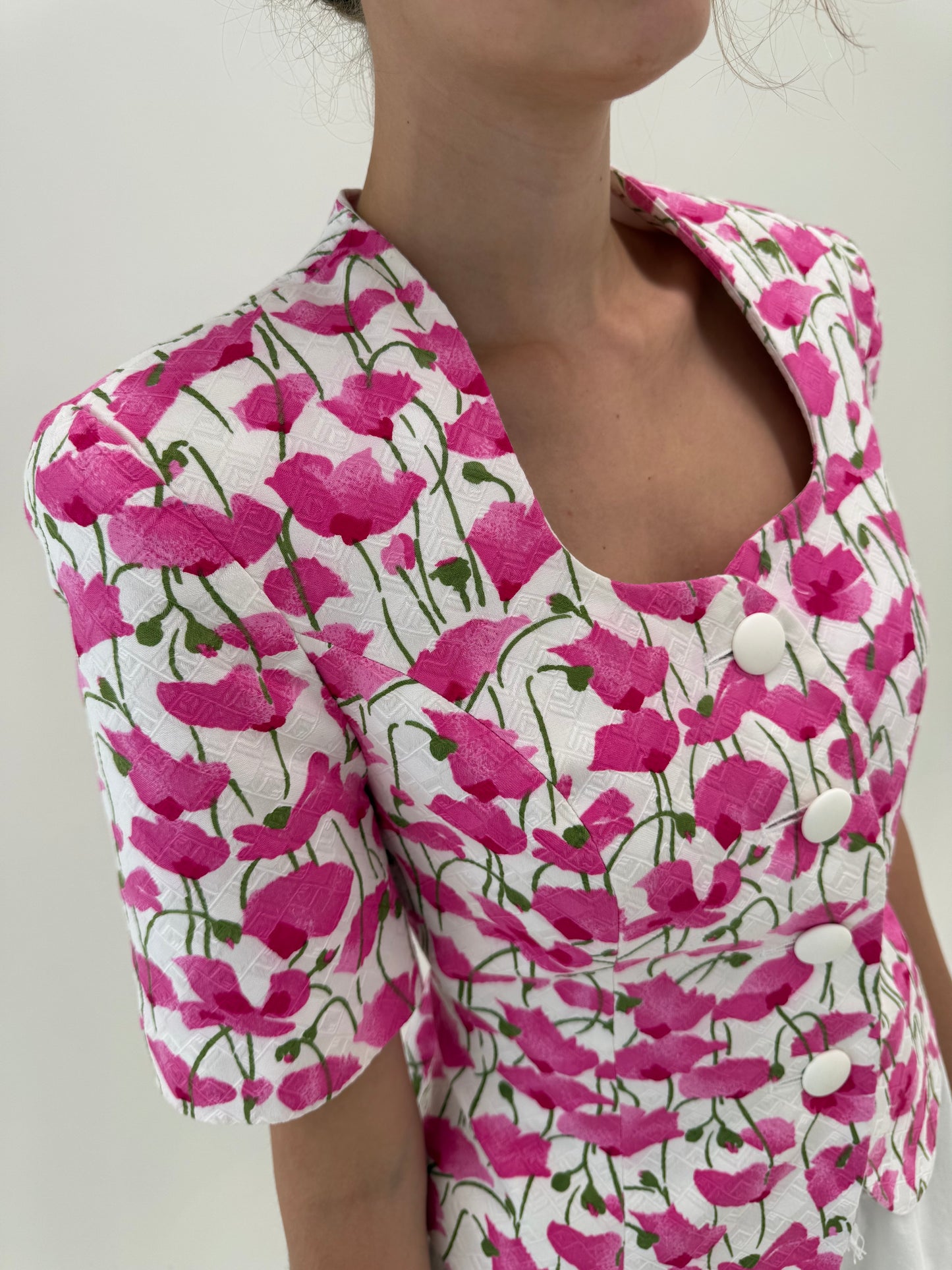 Sacou cambrat din bumbac texturat excepțional cu print floral superb
