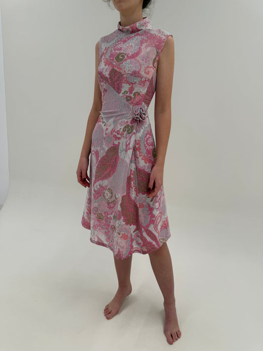 Rochie Old vintage sfârșit de ani 60 din jerse fin cu fir de lurex argintiu