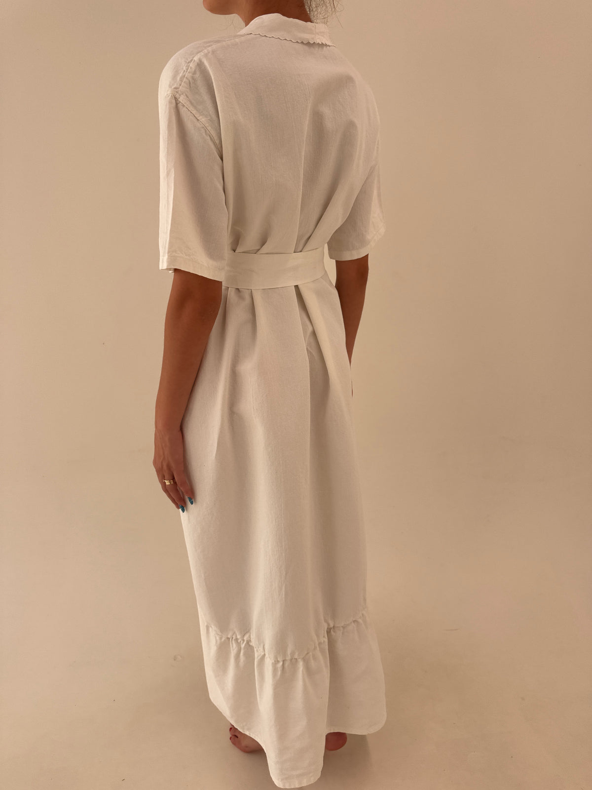 Rochie maxi bijuterie cu broderie manuală din panza excepțională de in