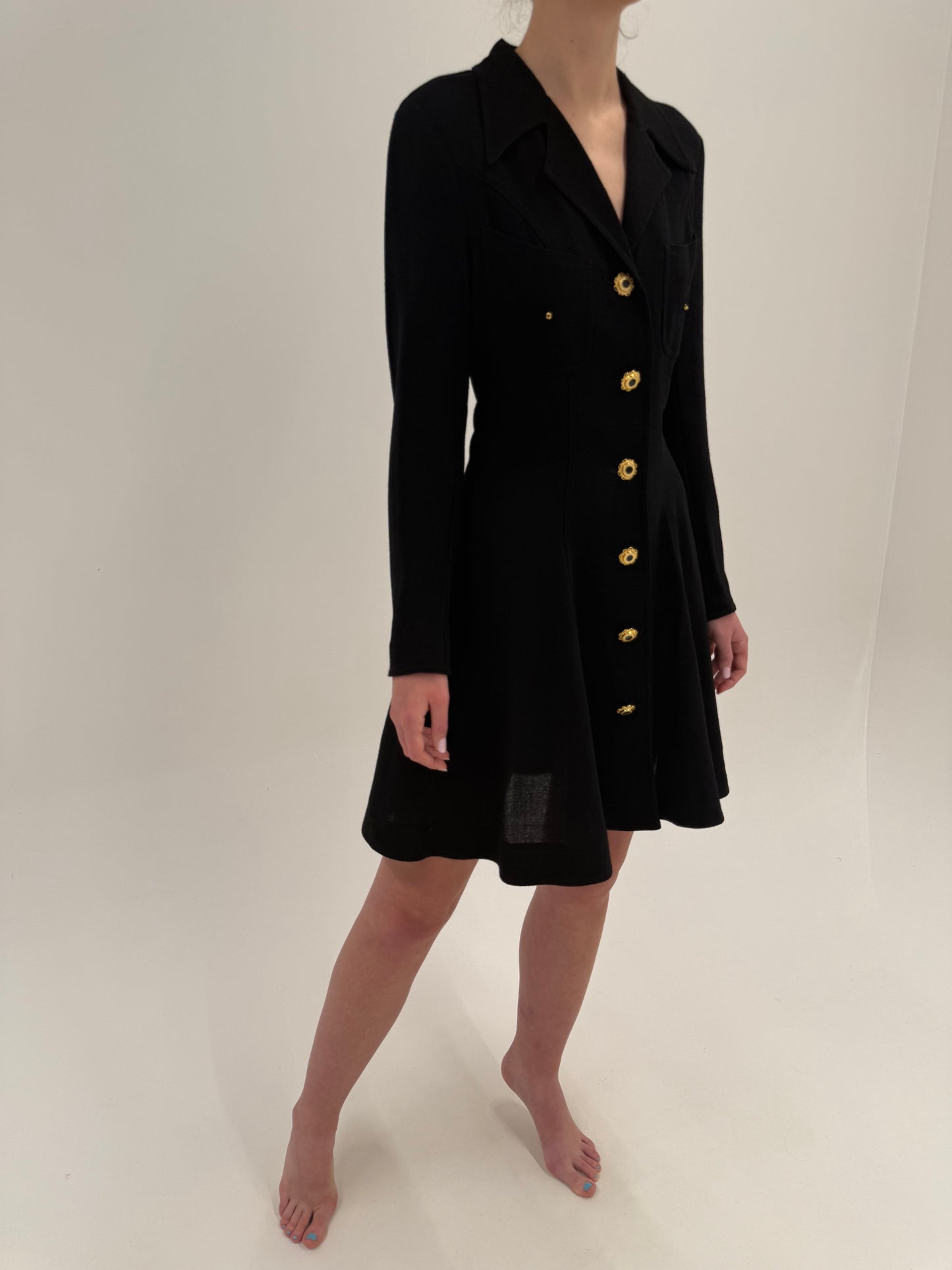 LBD old vintage late 80’s cambrata din creppe de lana extrafina