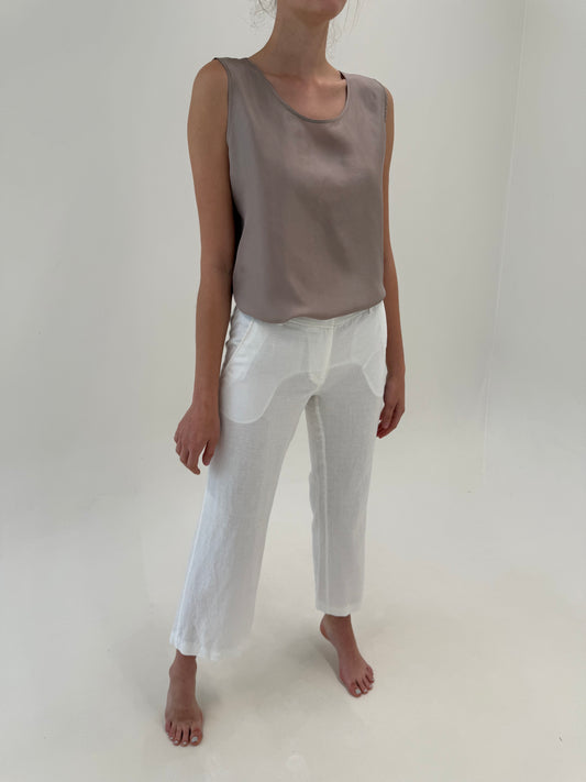Pantaloni petite din in în croi clasic