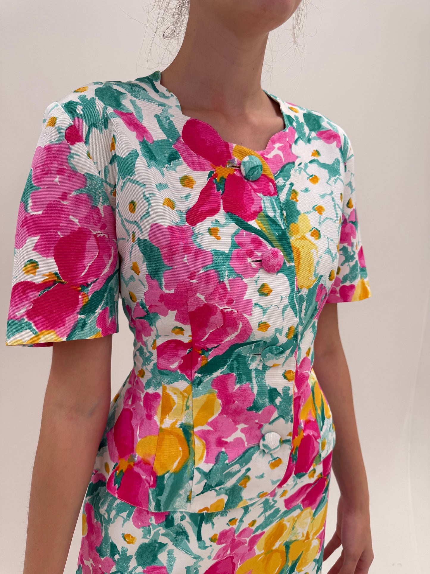 Set vinatge excepțional cu print floral în culori superbe și sacou cambrat din faille
