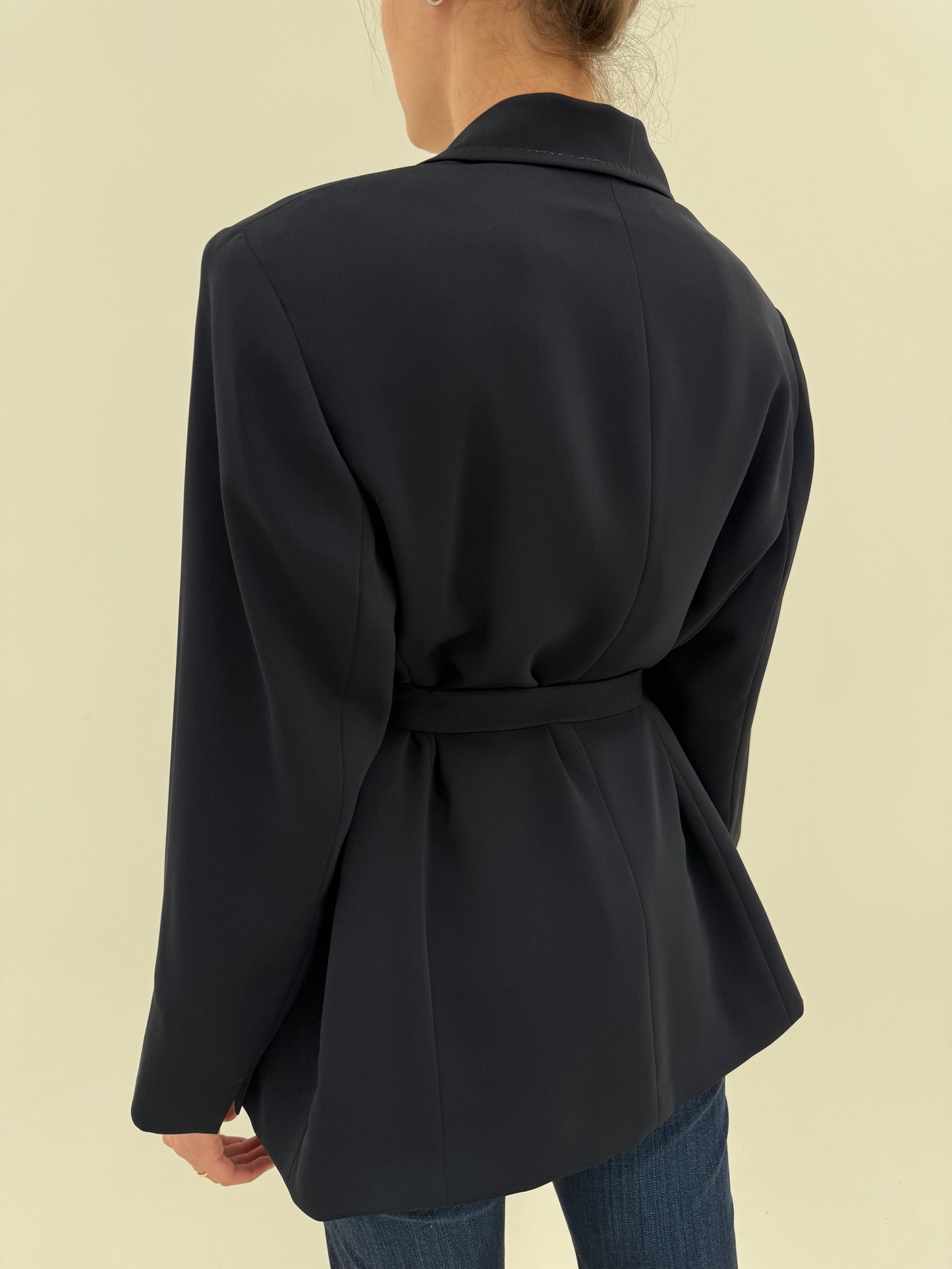 Jacheta navy de brand premium plus size italian Elena Miro cu talie reglabilă