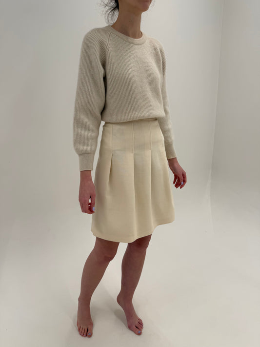 Fustă luxury Moschino din worsted wool cu tinuta și talie ultra înaltă cu pliseuri