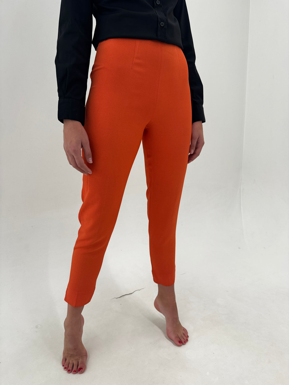 Pantaloni Moschino țigaretă oranj din crep extrem de calitativ cu talie ultra înaltă
