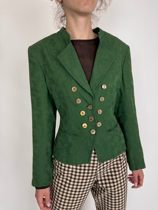 Sacou vintage cambrat forest green din pânză de in și bumbac