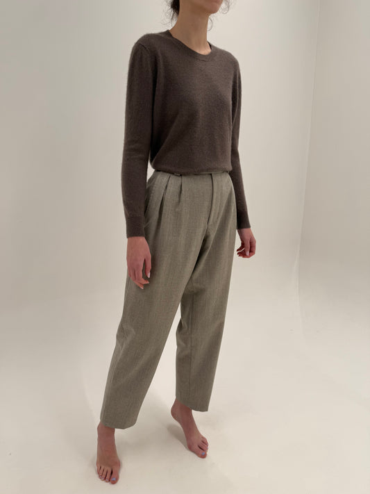 Pantaloni nude cu talie ultra înaltă și pense adânci din lana plină extrafina