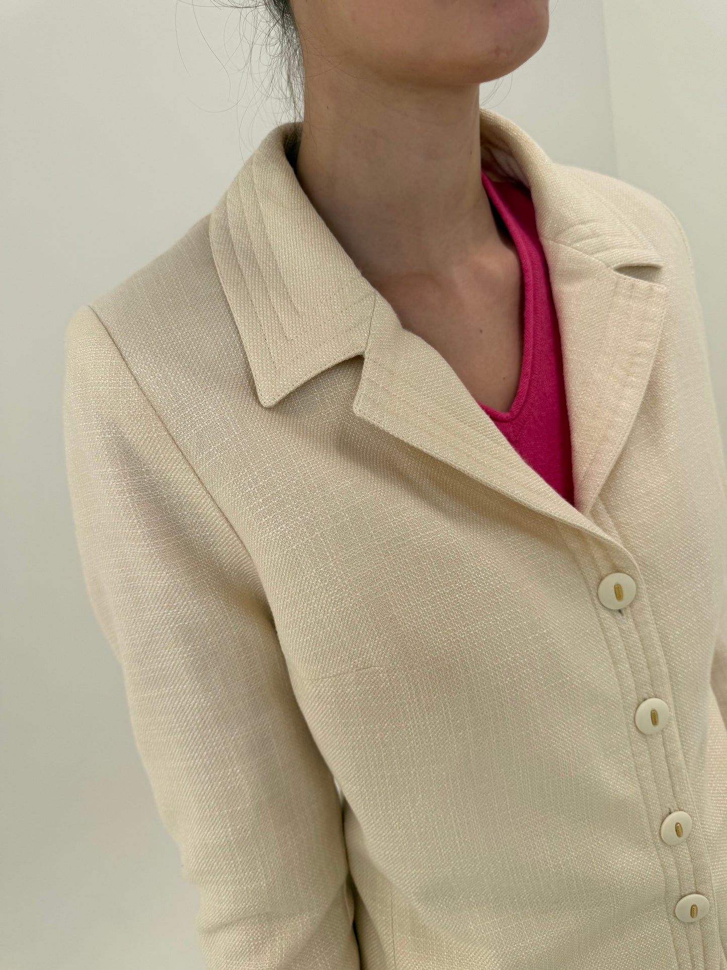 Sacou vintage cambrat butter white din lana extrafina și mătase naturală