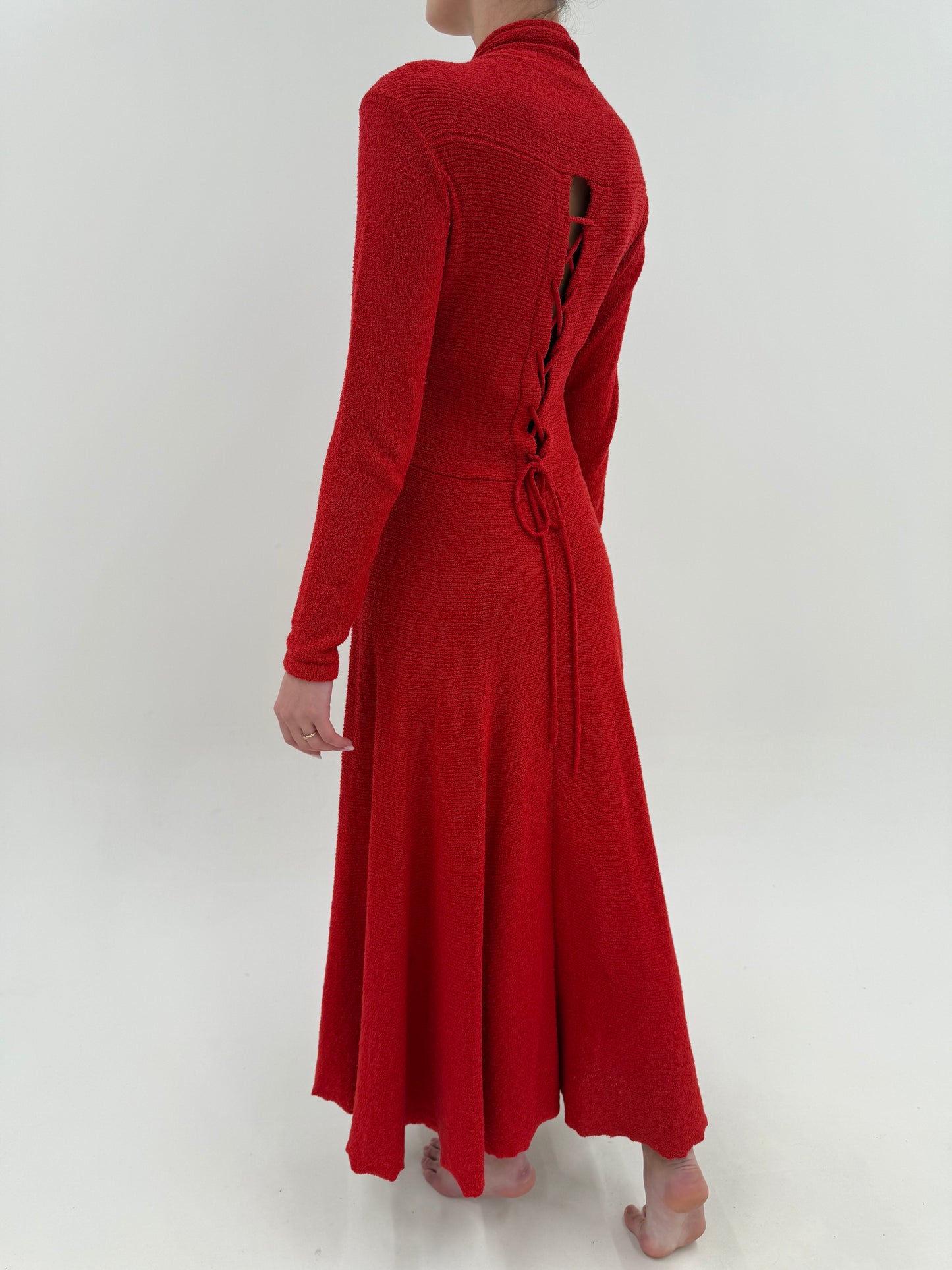 Rochie vintage maxi Cherry red din jerse greu natural in croi cambrat