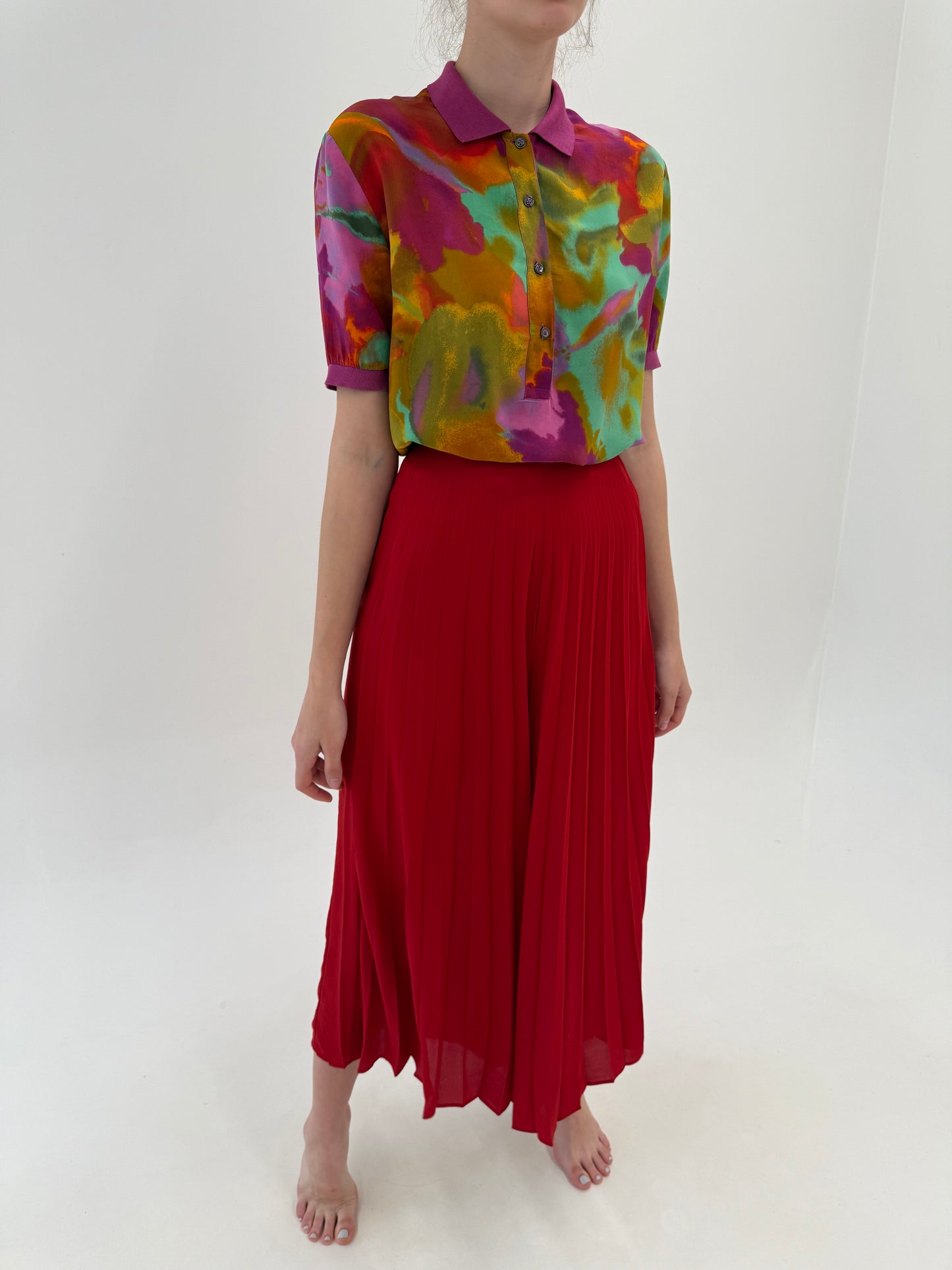 Culottes plisați cu talie ultra înaltă și buzunare